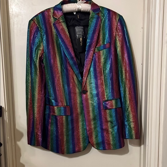 NWT multi colored Sport Coat with Metallic Shine Disco 70’s Small - Picture 1 of 8